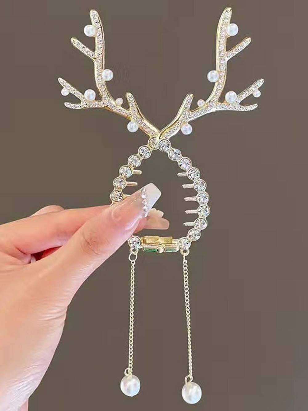 Women's antler tassel hair clip — alternate angle