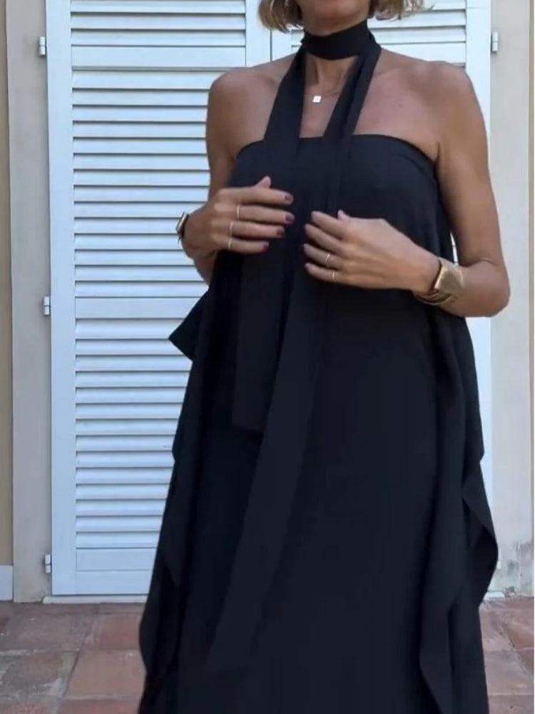 Women's asymmetric belted kaftan maxi dress
