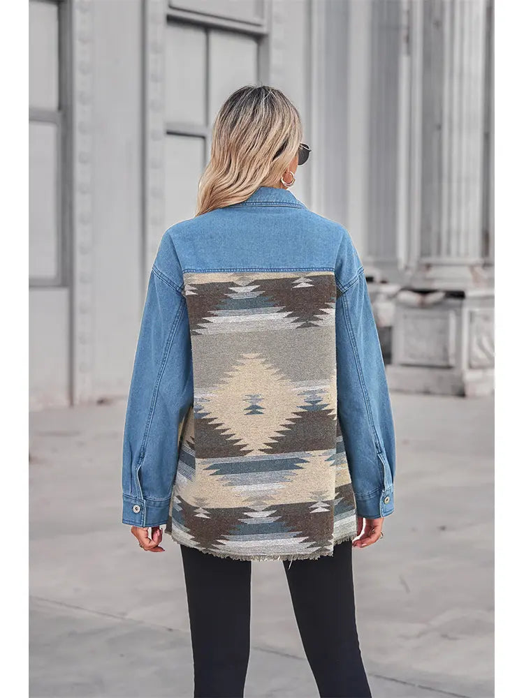 Women's Aztec Patchwork Wool Coat — full length