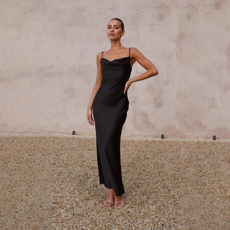Backless High Slit Satin Maxi Dress