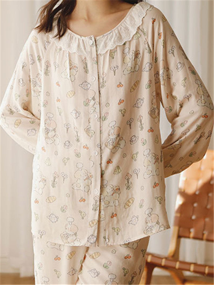 Women's bamboo cotton printed pajama set — full length