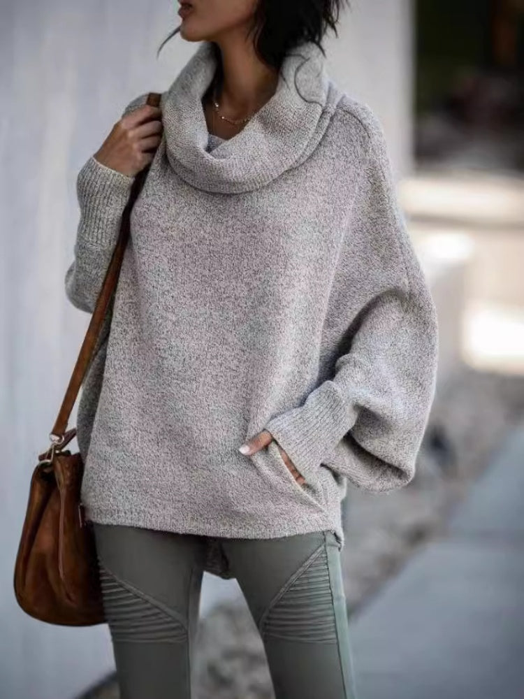 Women's batwing sleeve knit sweater with relaxed fit