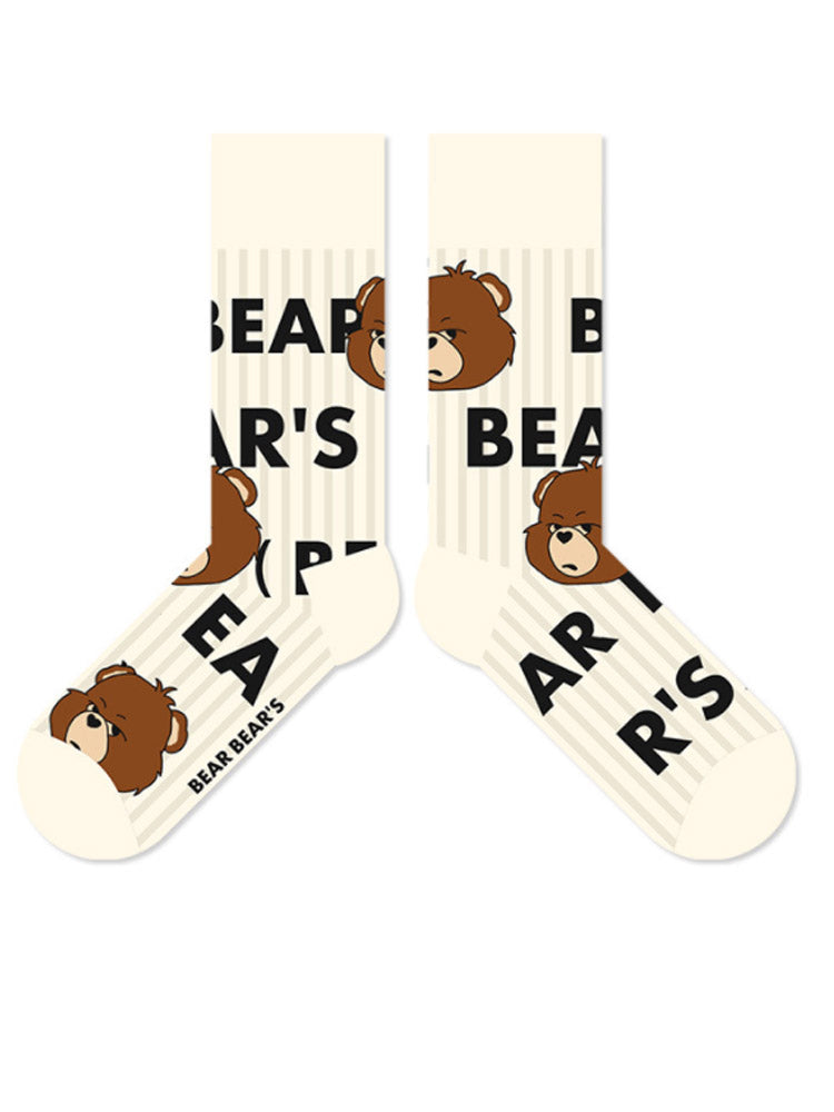 Women's bear alphabet print cotton socks