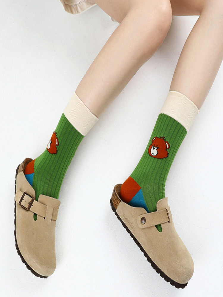 Women's bear alphabet print cotton socks