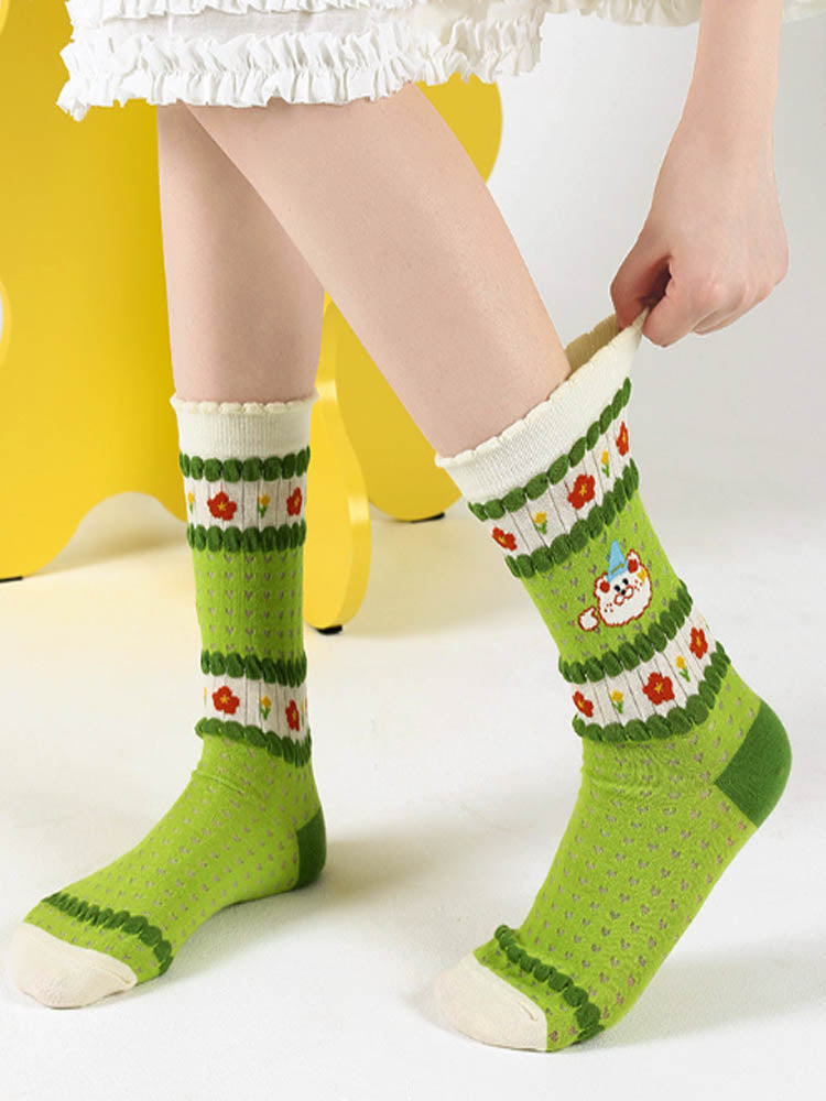 Women's Bear Print Mid-Calf Socks — fabric detail