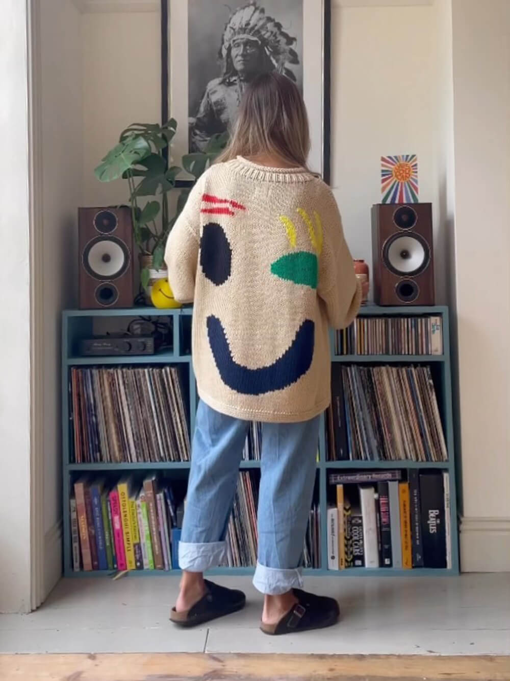 Women's beige oversized boyfriend knit jumper