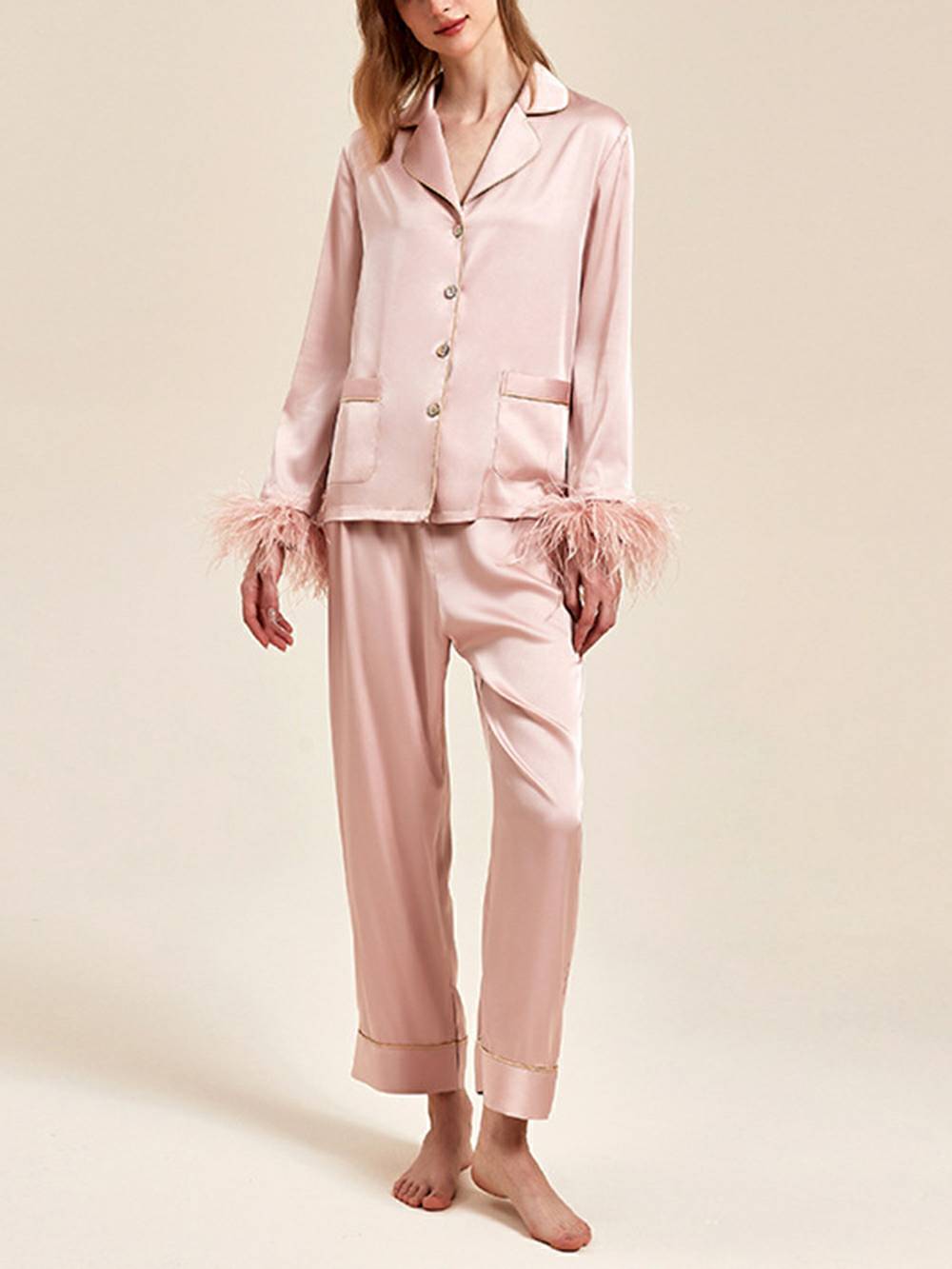 Women's bejewelled button pajama set