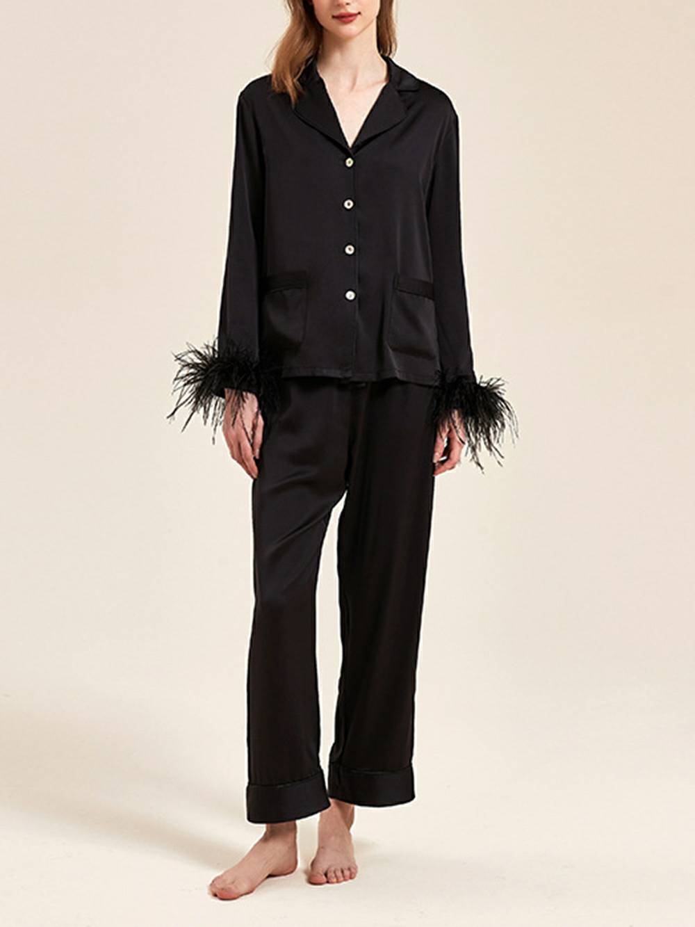 Women's bejewelled button pajama set — blue colourway