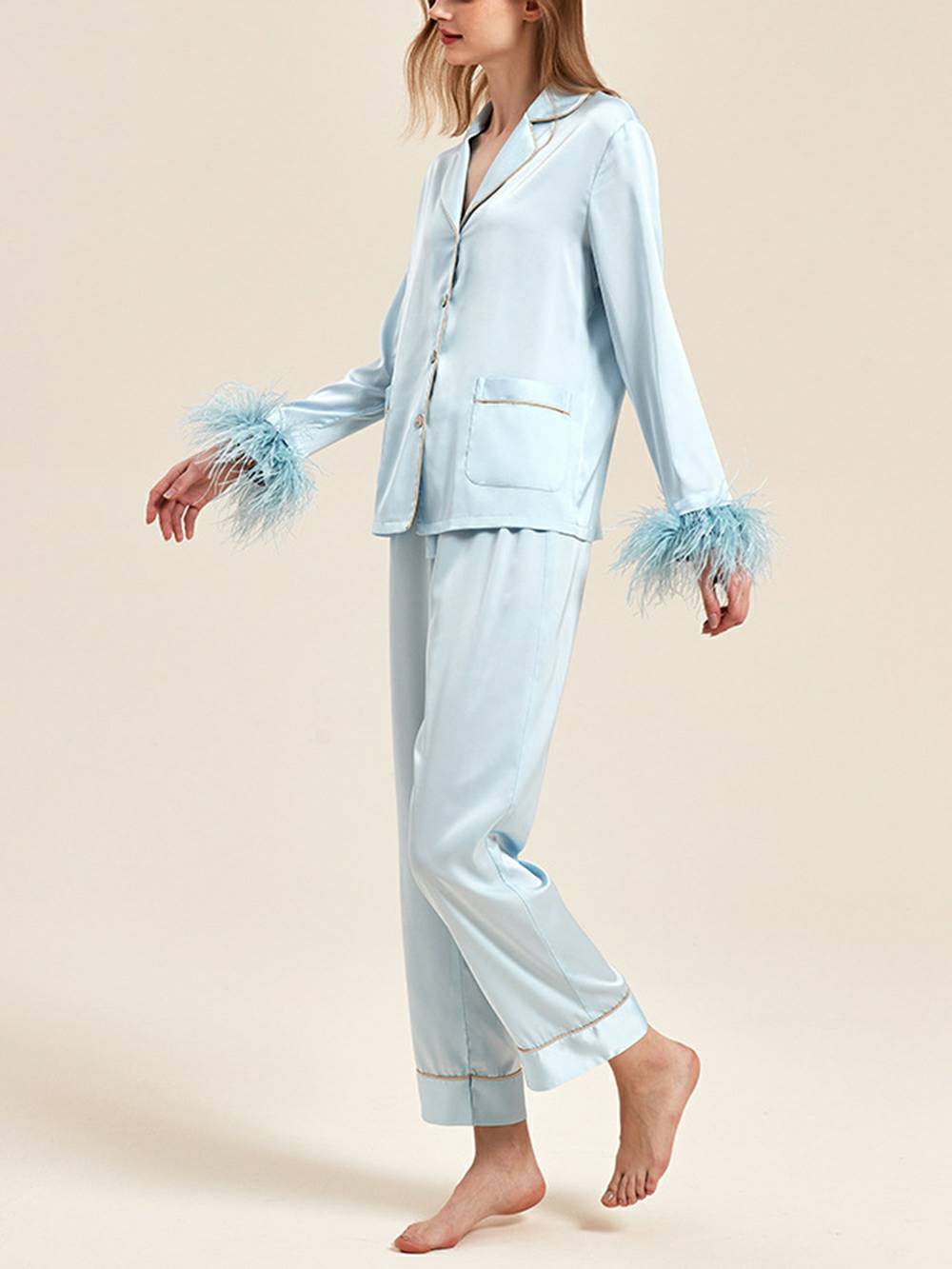 Women's bejewelled button pajama set — pink colourway detail
