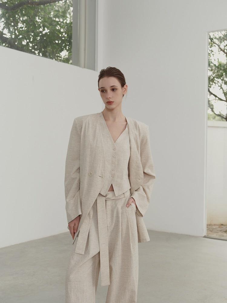 Women's Collarless Linen Blazer