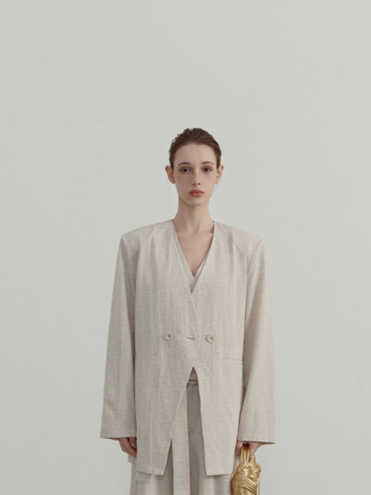 Women's Collarless Linen Blazer