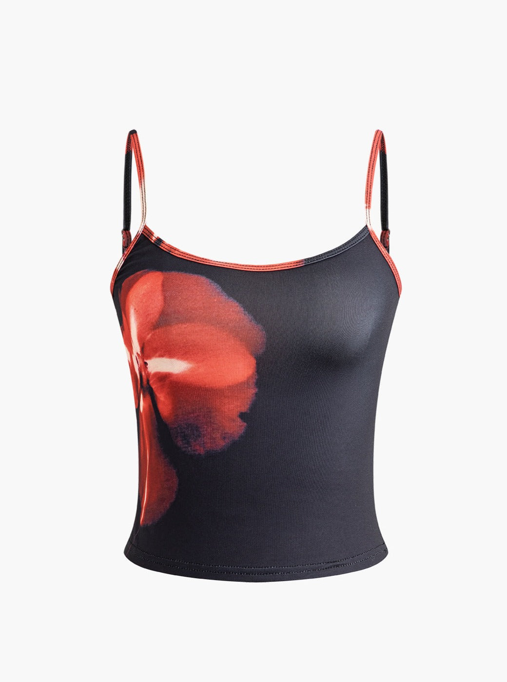 Women's black floral print cami top — additional view