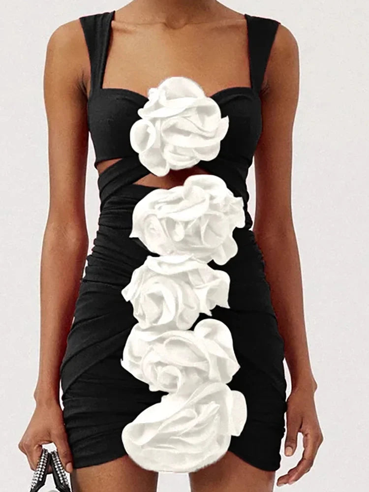 Women's black 3D floral swimsuit