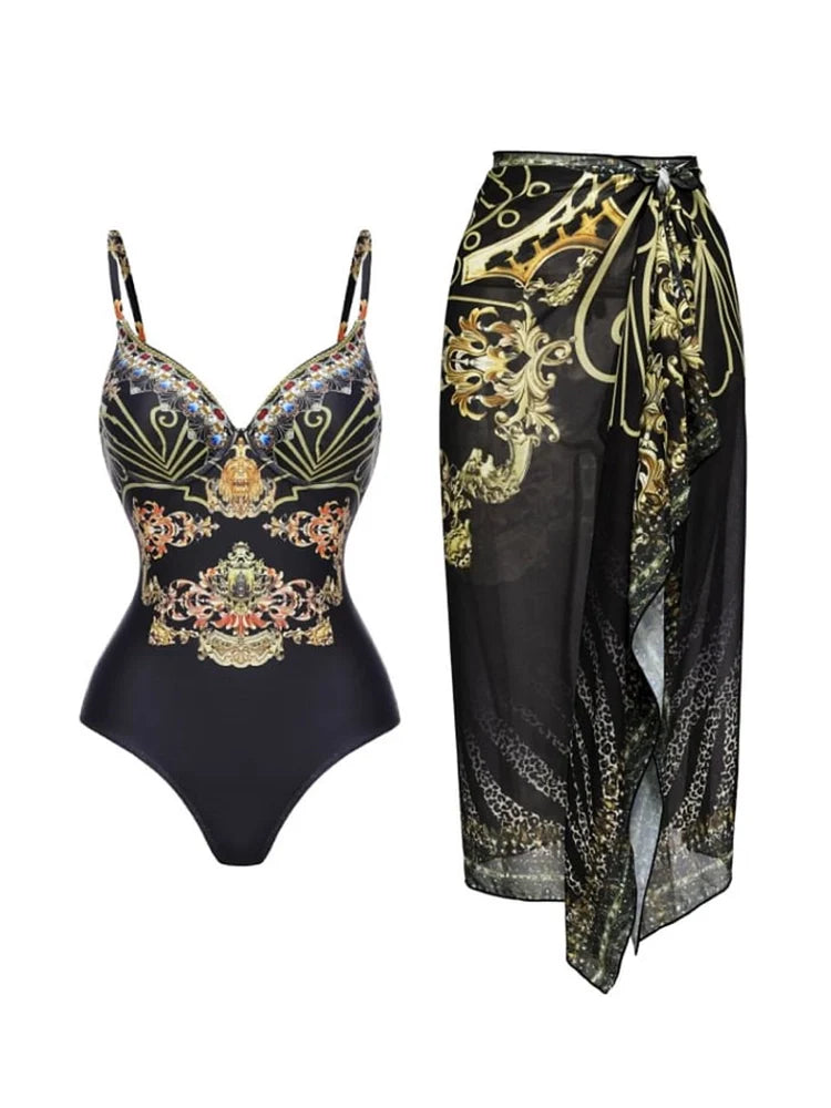 Women's Black Gold Strappy Swimsuit