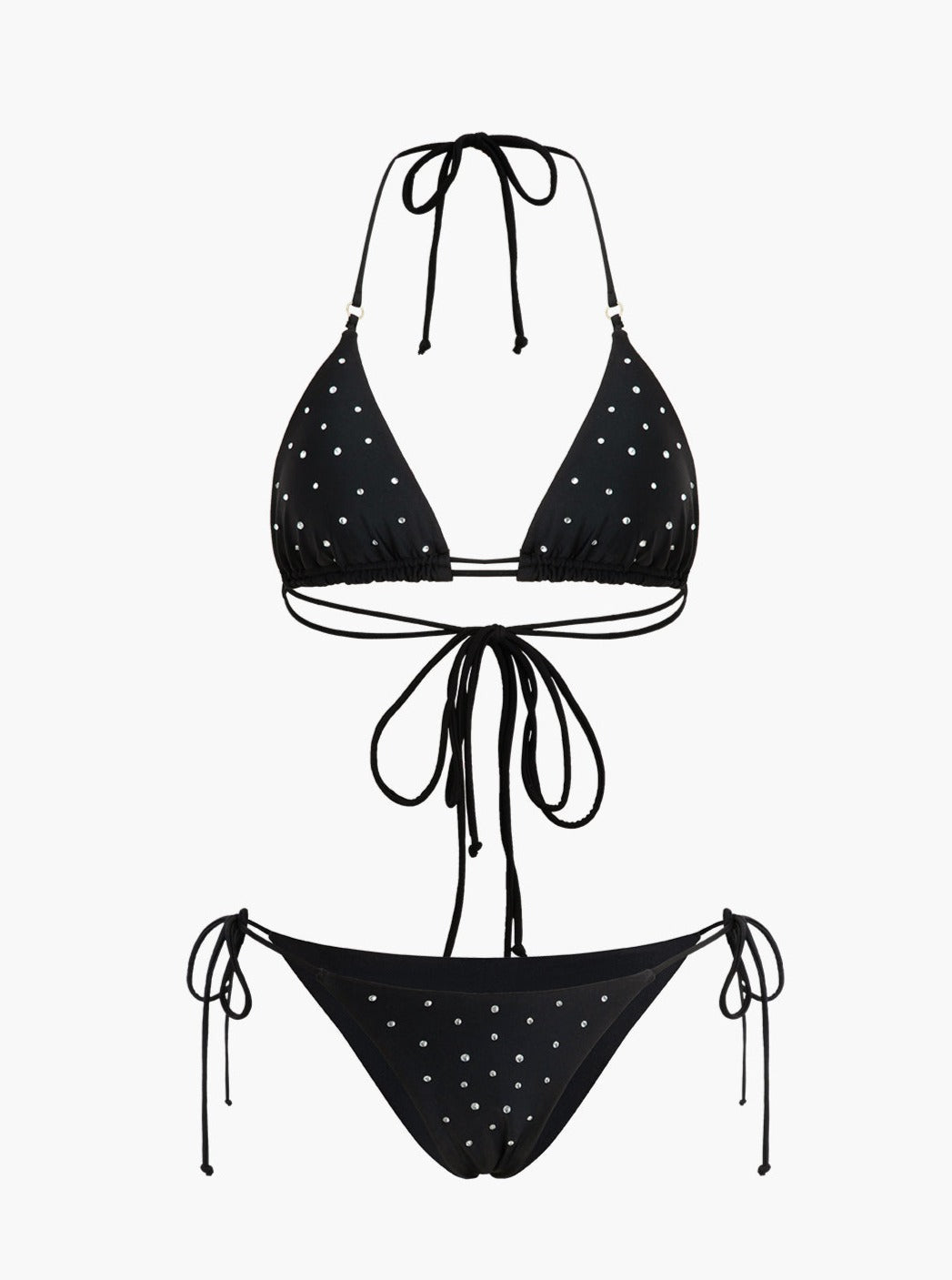 Women's black rhinestone halter bikini set - alternate angle