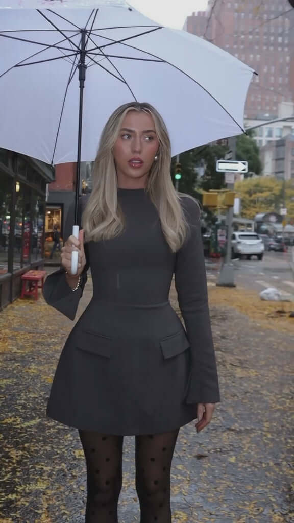 Women's black split sleeve mini dress — alternate angle