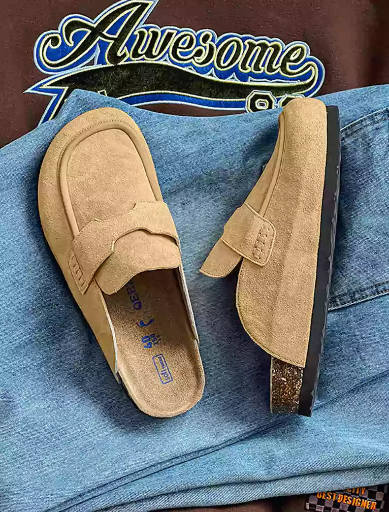 Women's Black Suede Mules — top view