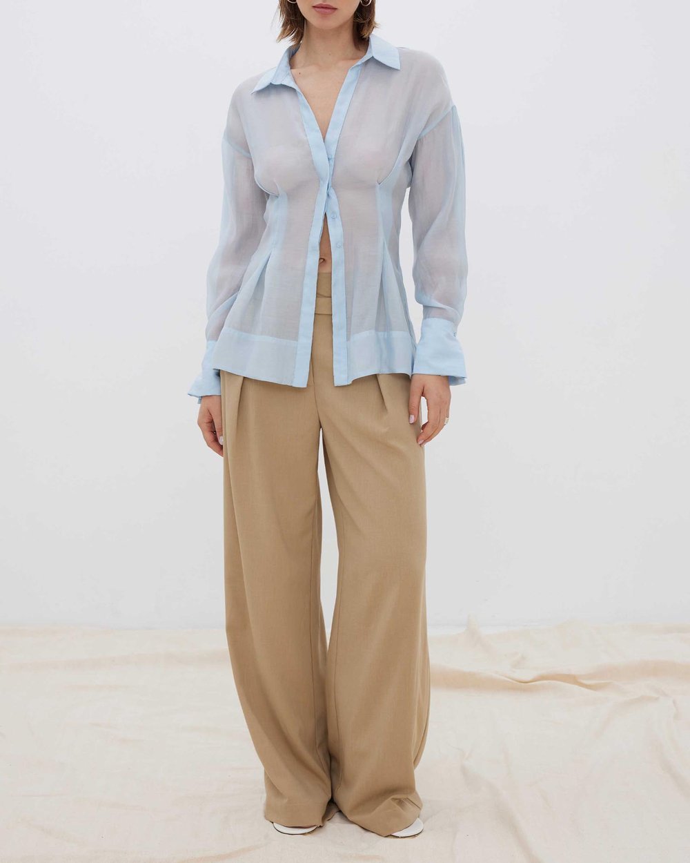 Women's Blue Semi-Sheer Fitted Shirt — back view