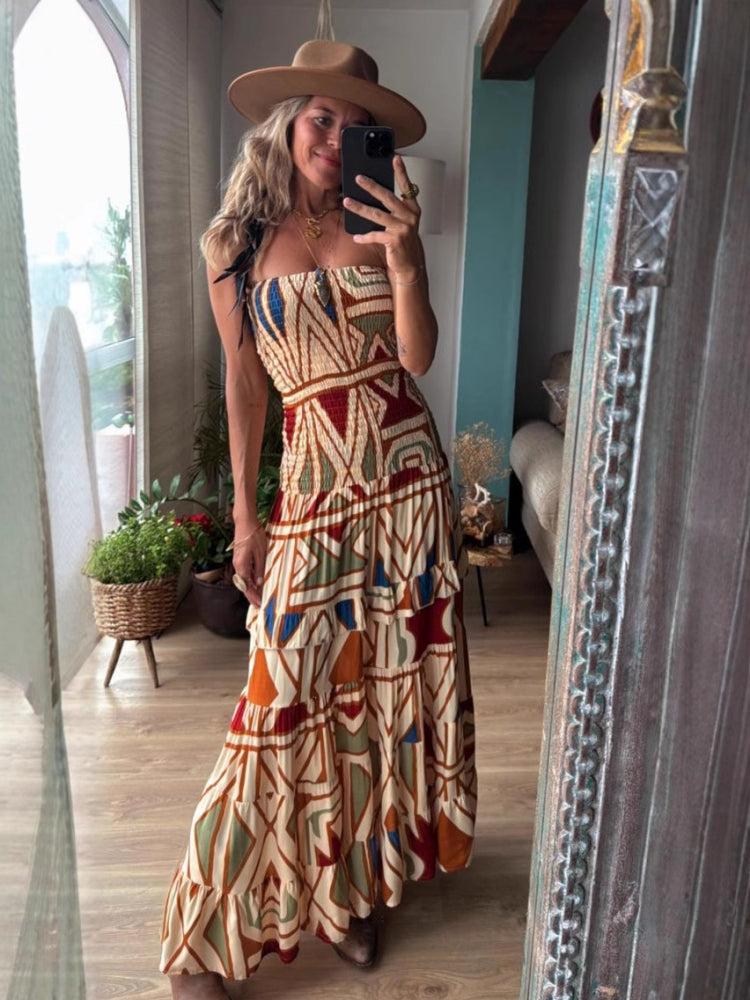 Women's retro bohemian camisole maxi dress