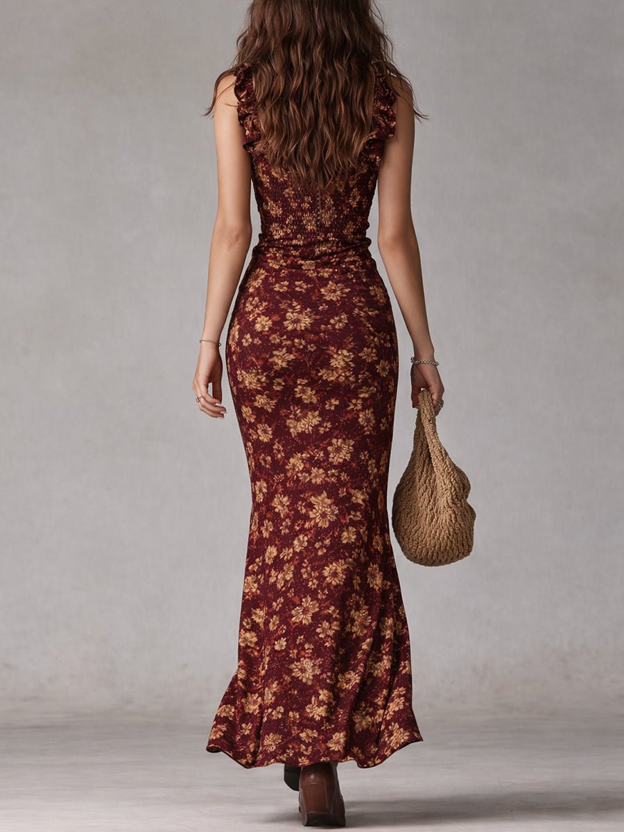 Floral Ruffle Strap Smocked Maxi Dress