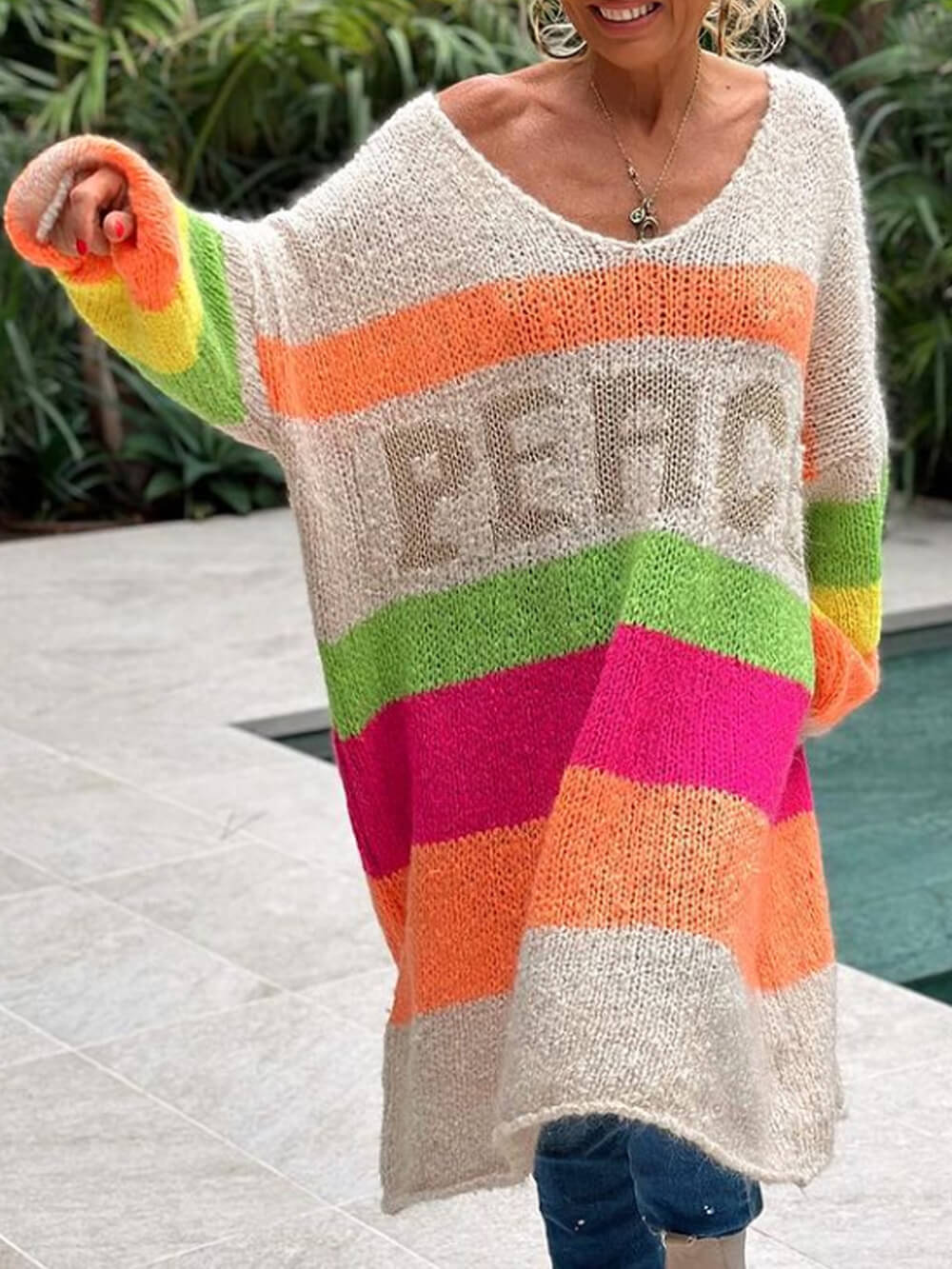 Women's boho textured knit pullover sweater