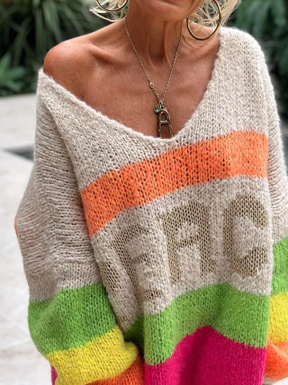 Women's boho knit sweater — alternate angle