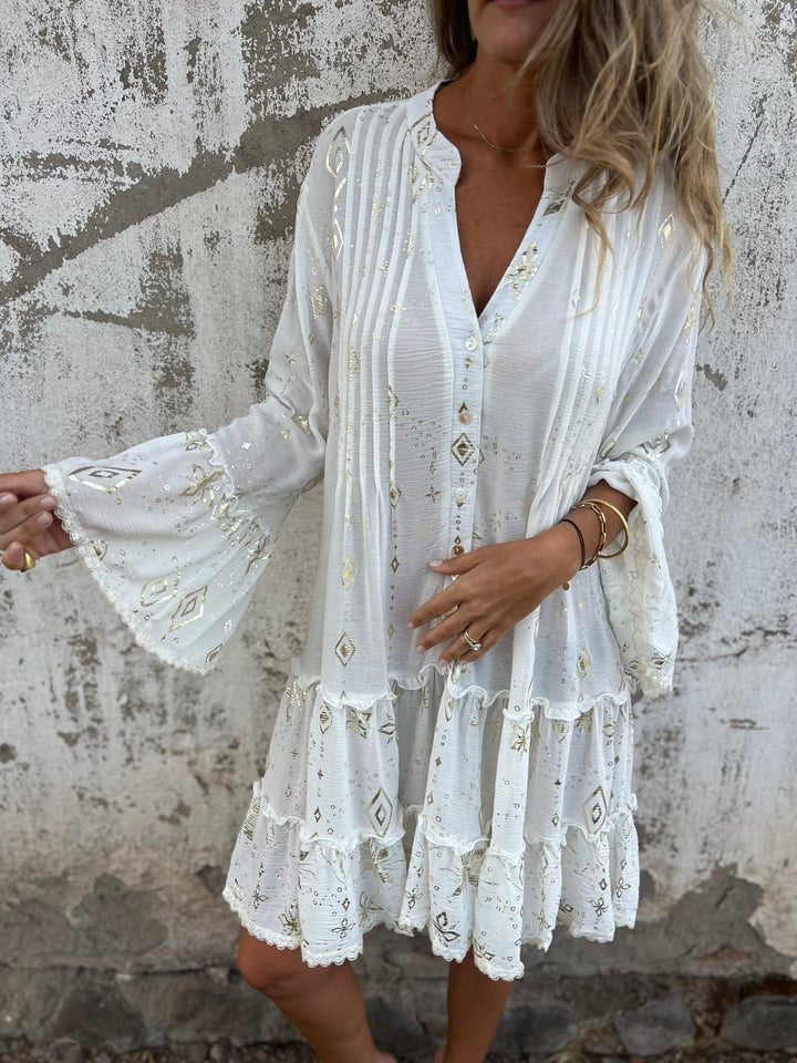Tiered Three-Quarter Sleeve Mini Dress