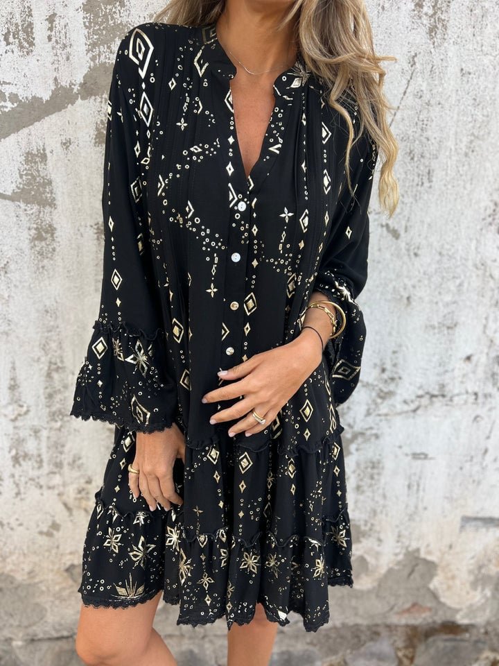 Tiered Three-Quarter Sleeve Mini Dress