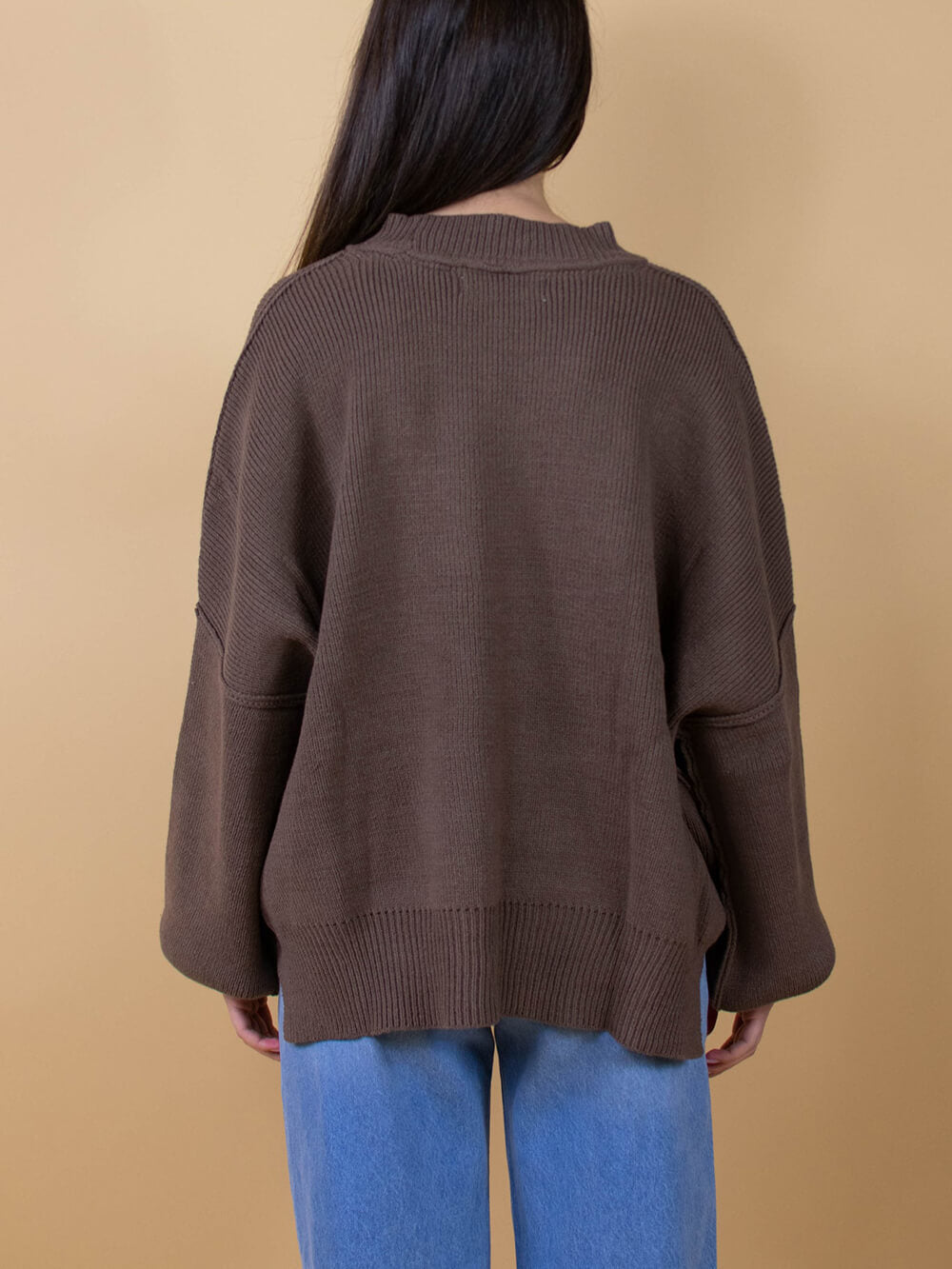 Women's Brown Balloon-Sleeve Sweater — alternate angle