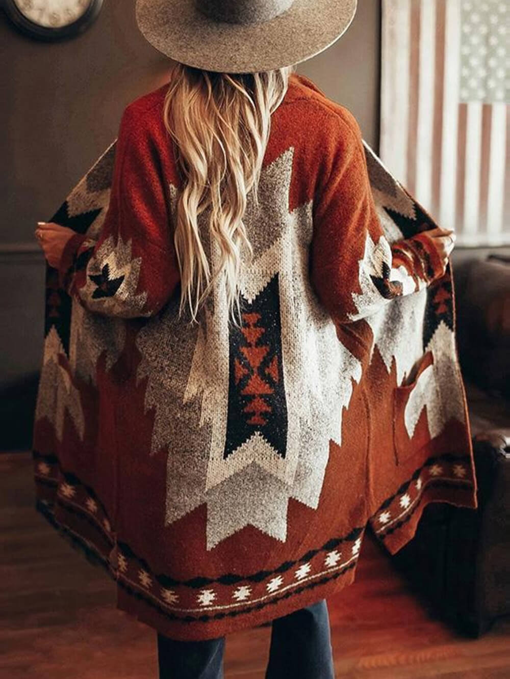Women's Brown Boho Longline Coat