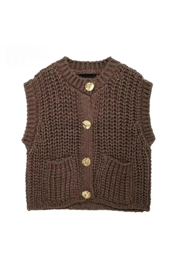 Women's brown chunky knit vest