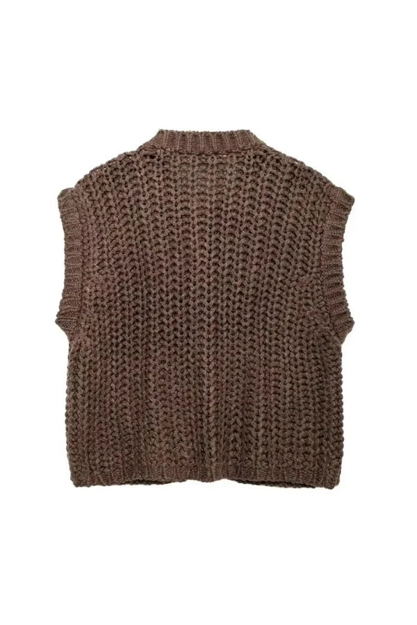 Women's brown chunky knit vest