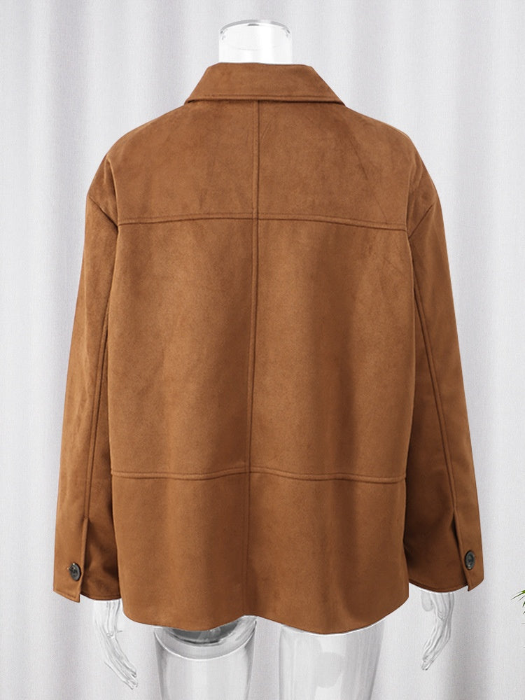 Women's brown longline winter coat, styled outfit