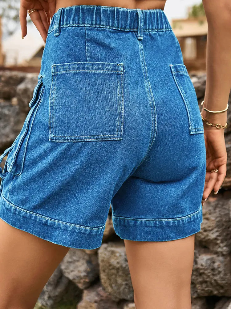 Women's Cargo Denim Shorts — back view