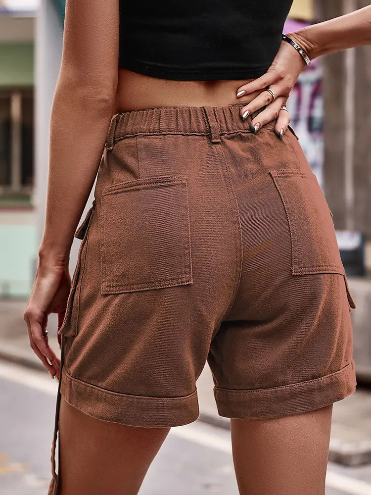 Women's Cargo Denim Shorts — full length