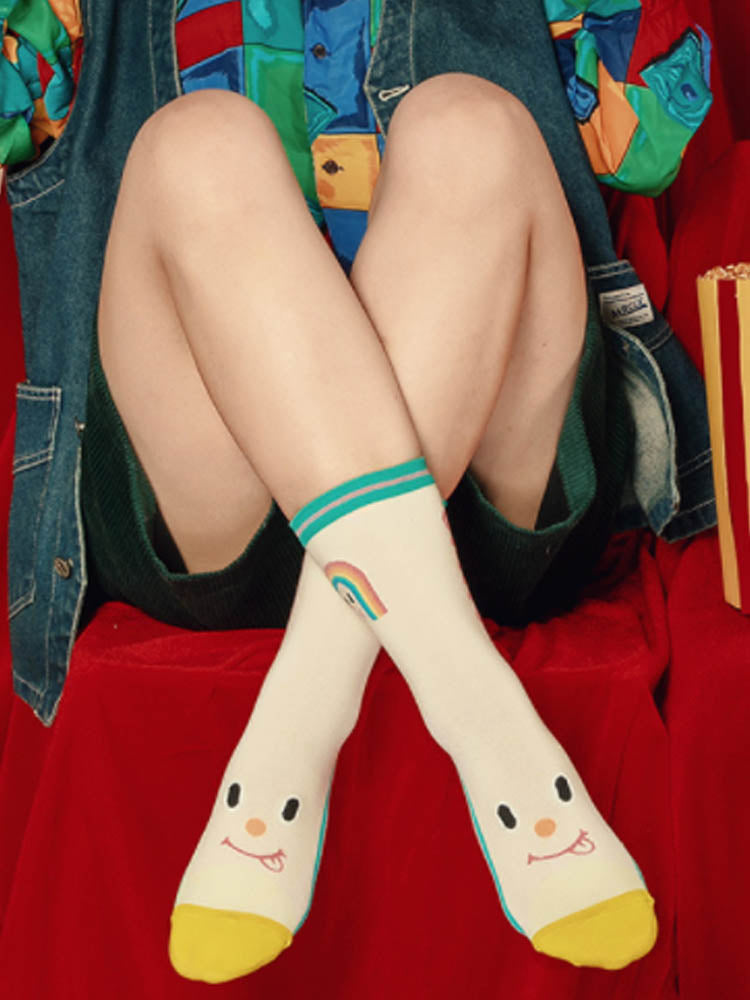 Women's playful cartoon character print cotton socks