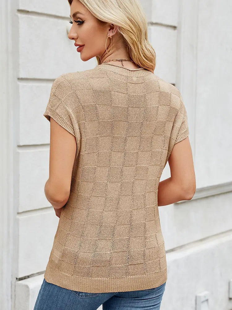 Women's checkered knit casual sweater