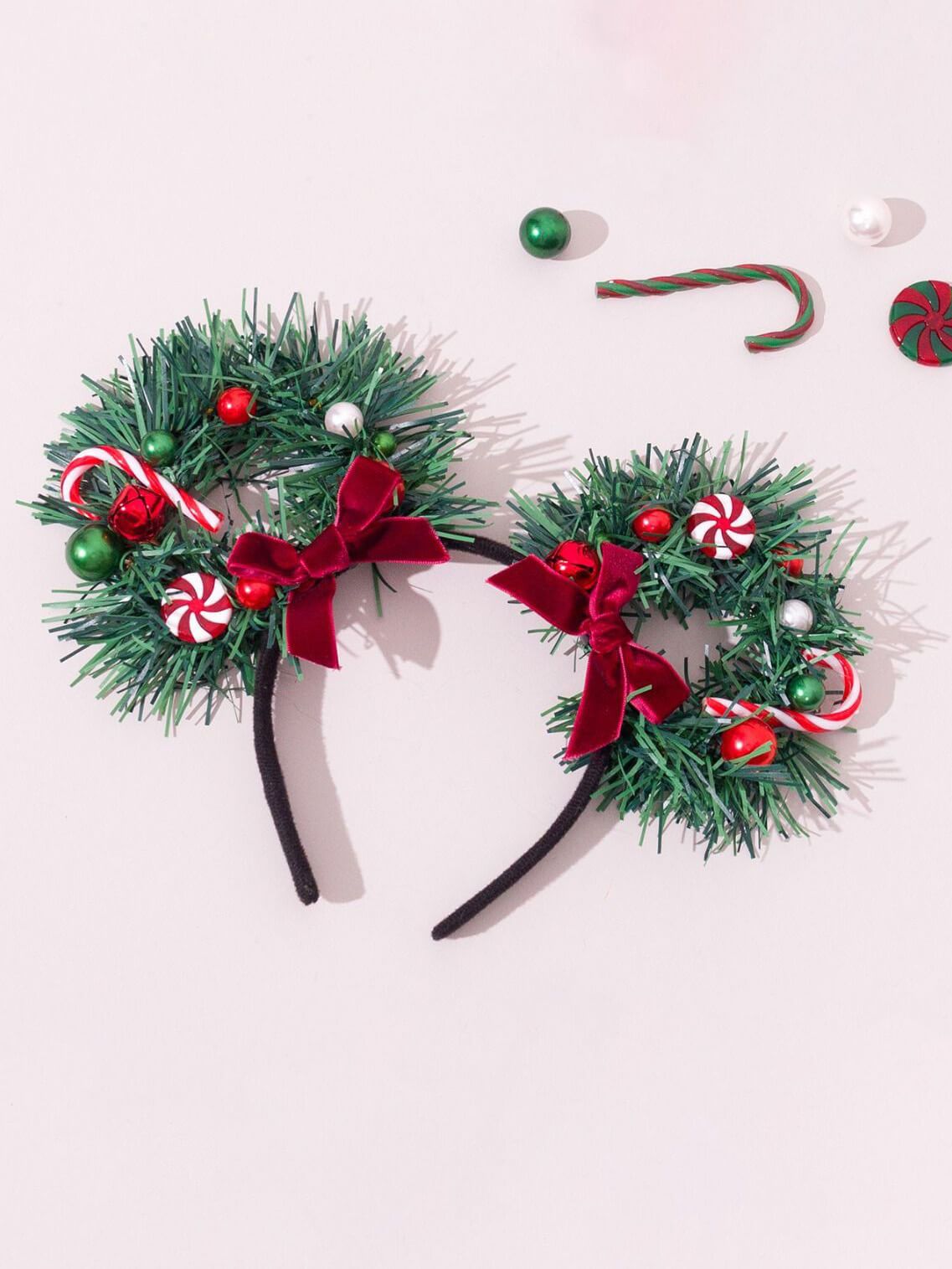 Women's Christmas candy headband — close-up