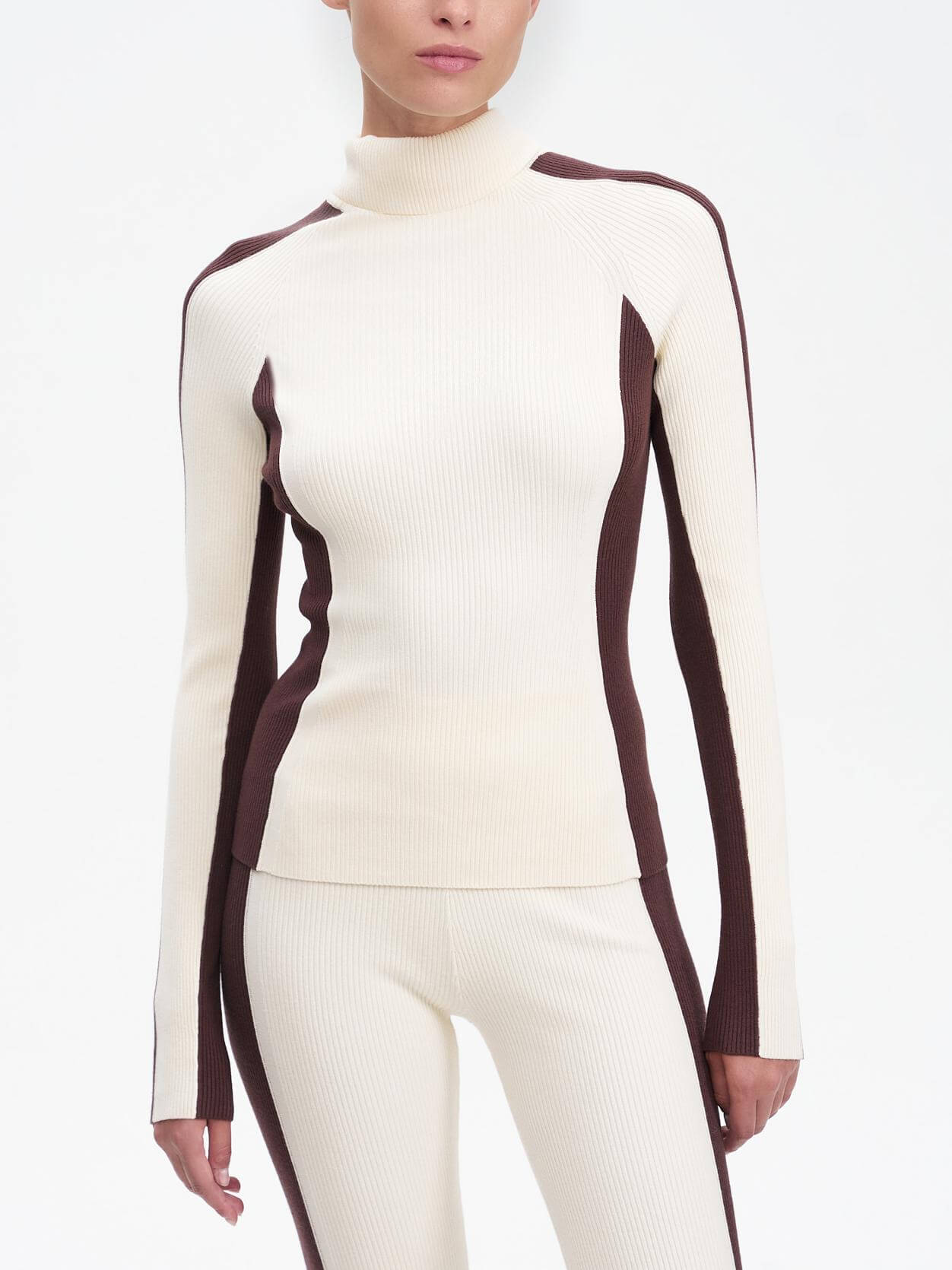 Women's colorblock knit sweater set — front view