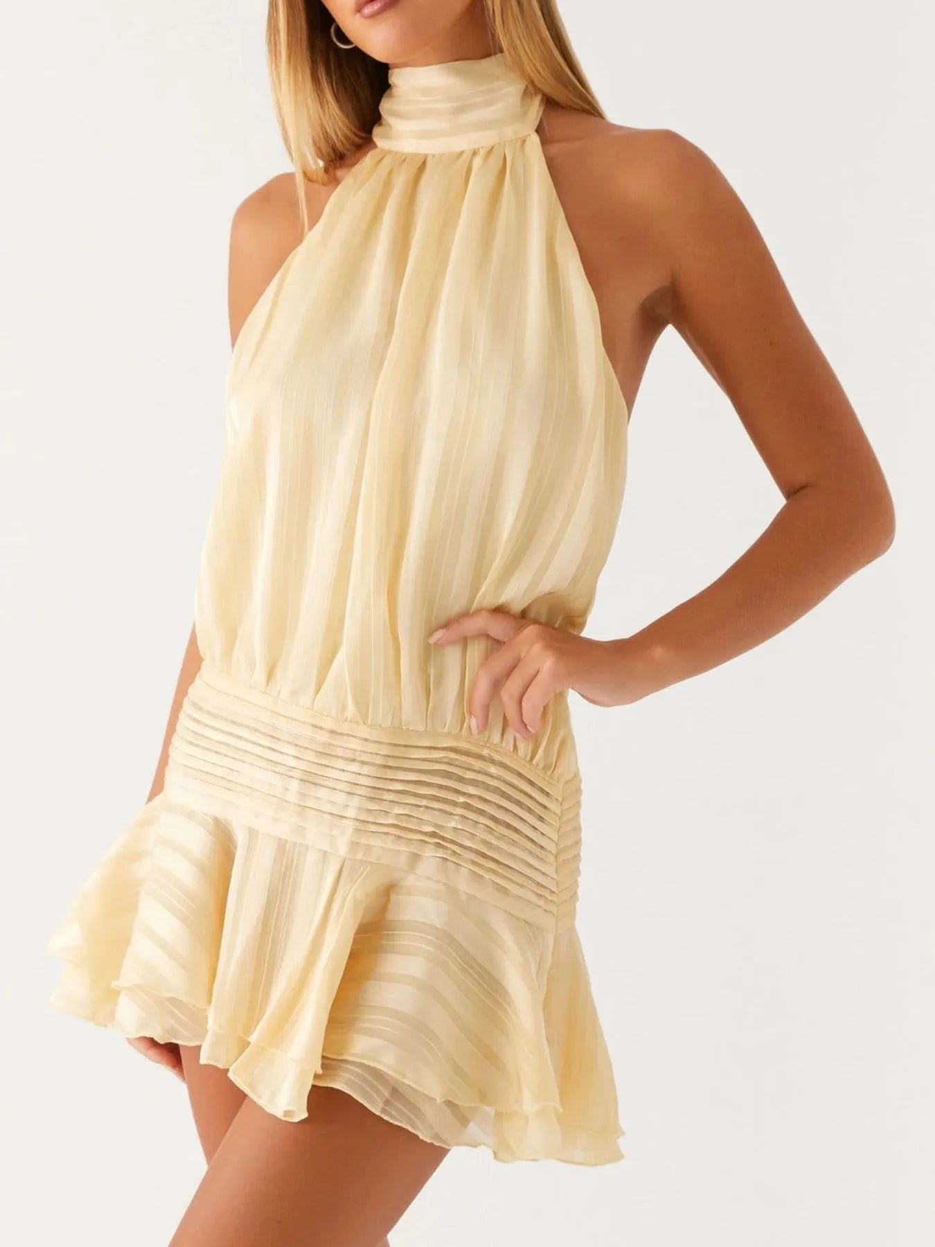 Women's Cream Ruffle Glow Mini Dress — alternate angle