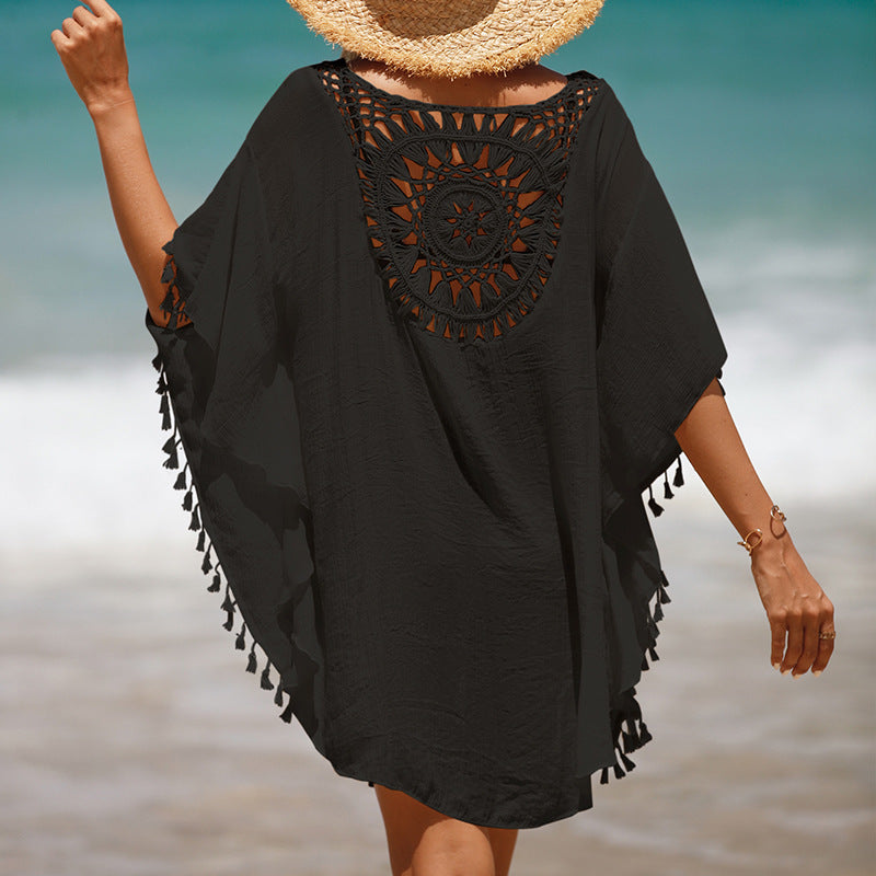 Women's crochet fringe beach cover-up - colour detail