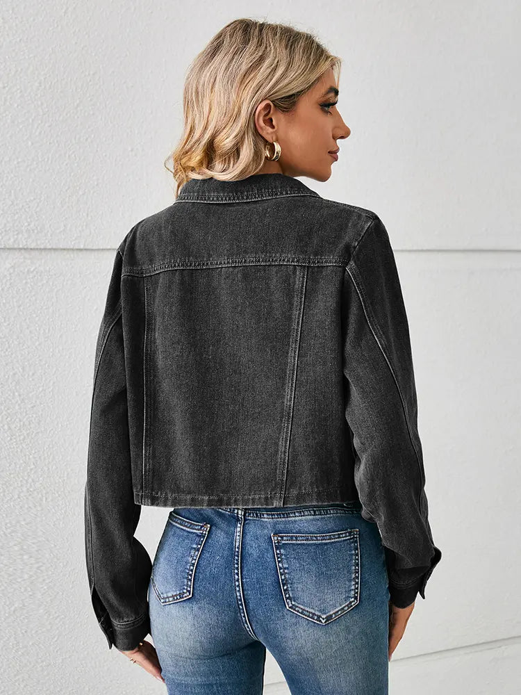 Women's Cropped Denim Jacket — fabric detail