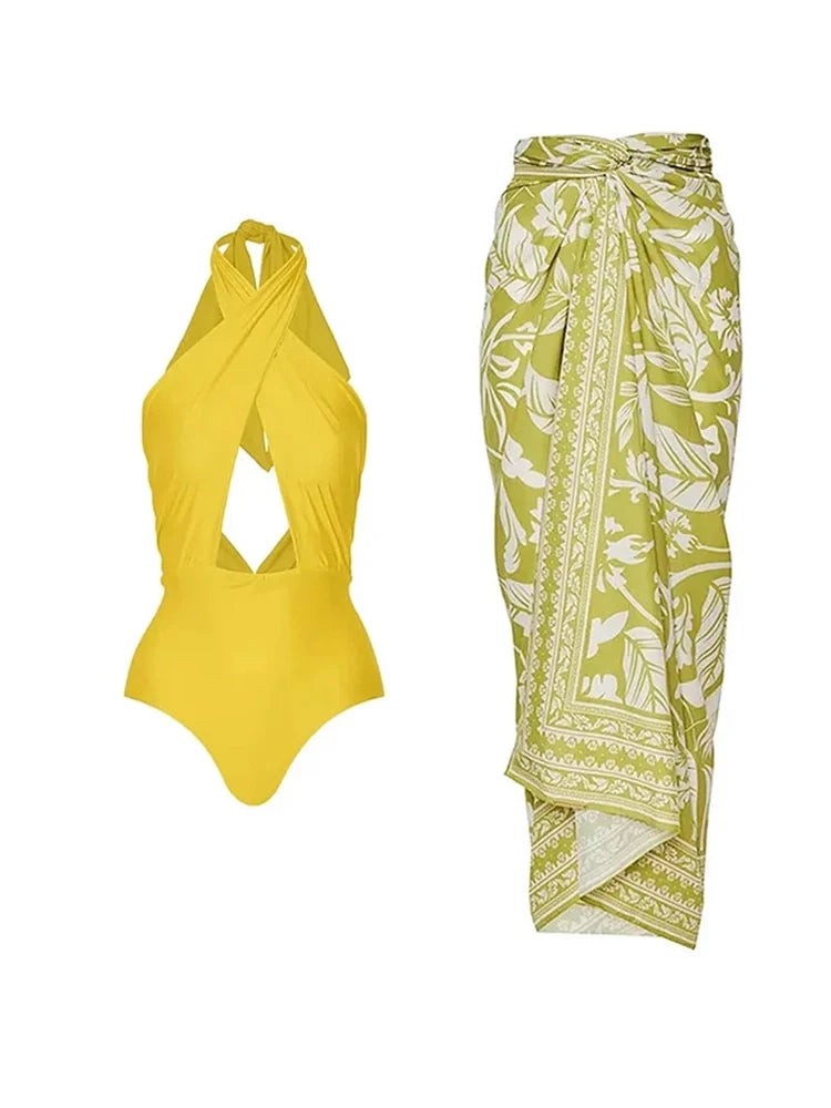 Women's cross halter cutout swimsuit