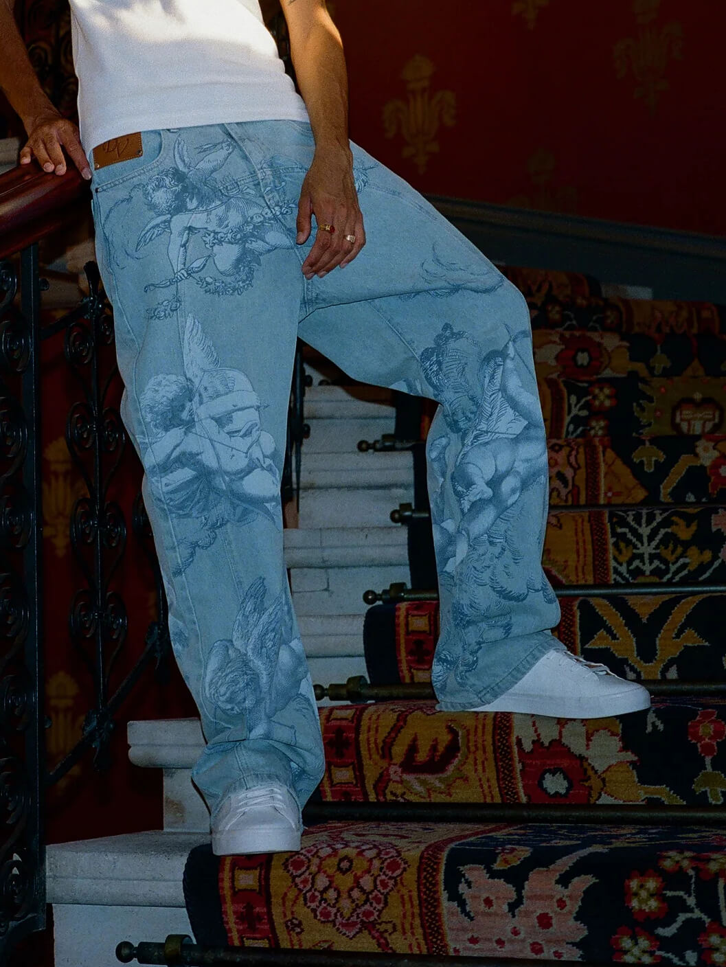 Women's Cupid Print Baggy Jeans — front view
