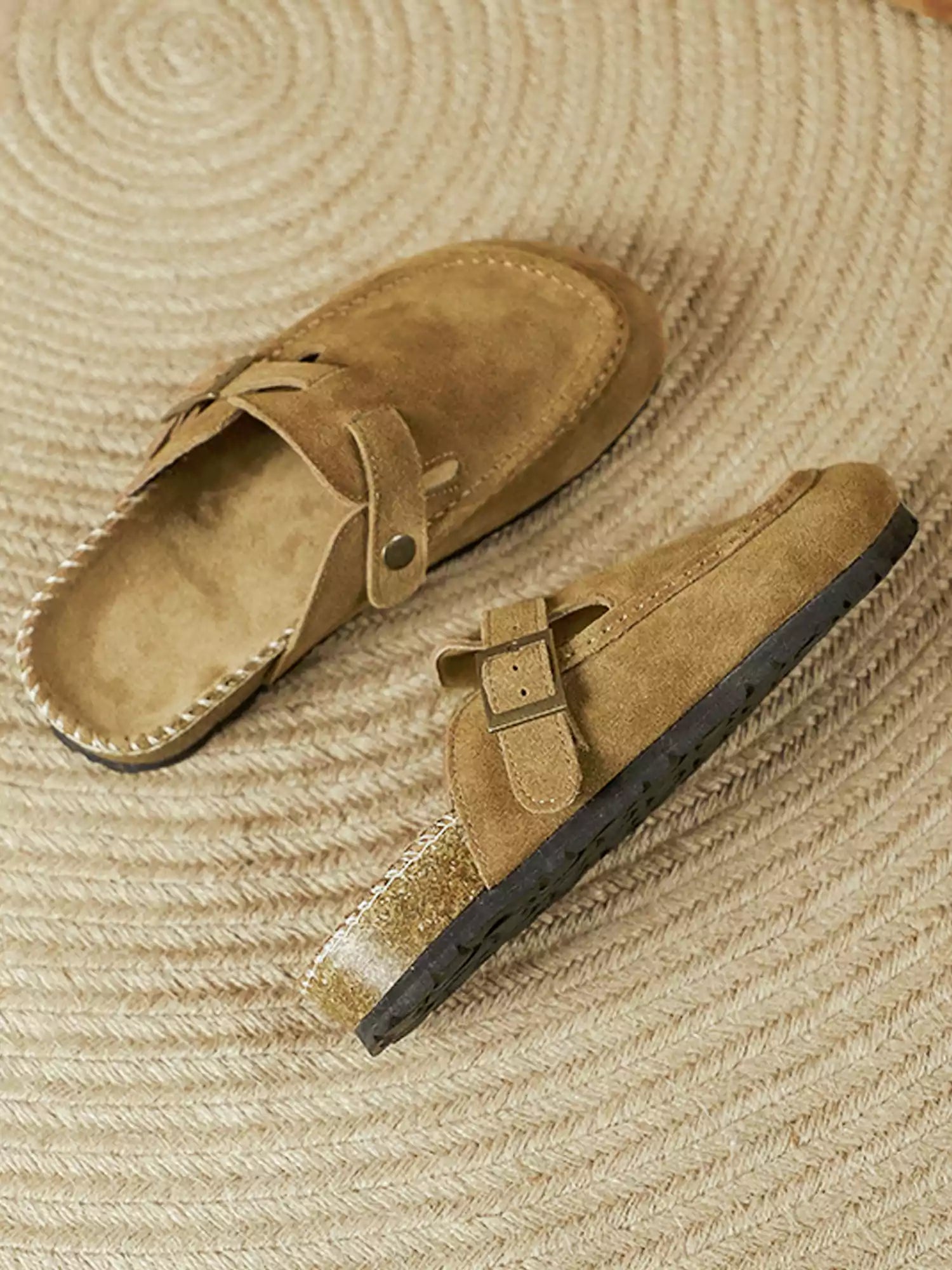 Women's cushioned closed-toe mules, front view