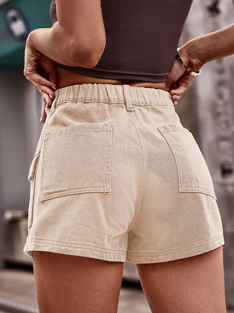 Women's Distressed Denim Cargo Shorts — detail view