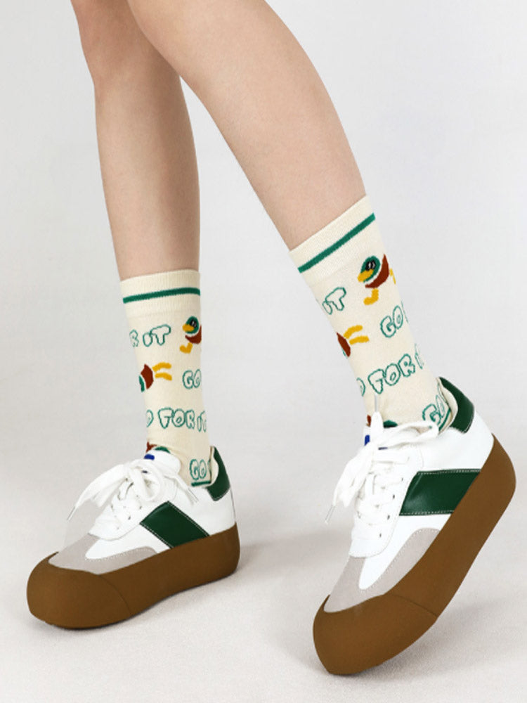 Women's duck print cotton ankle socks — detail