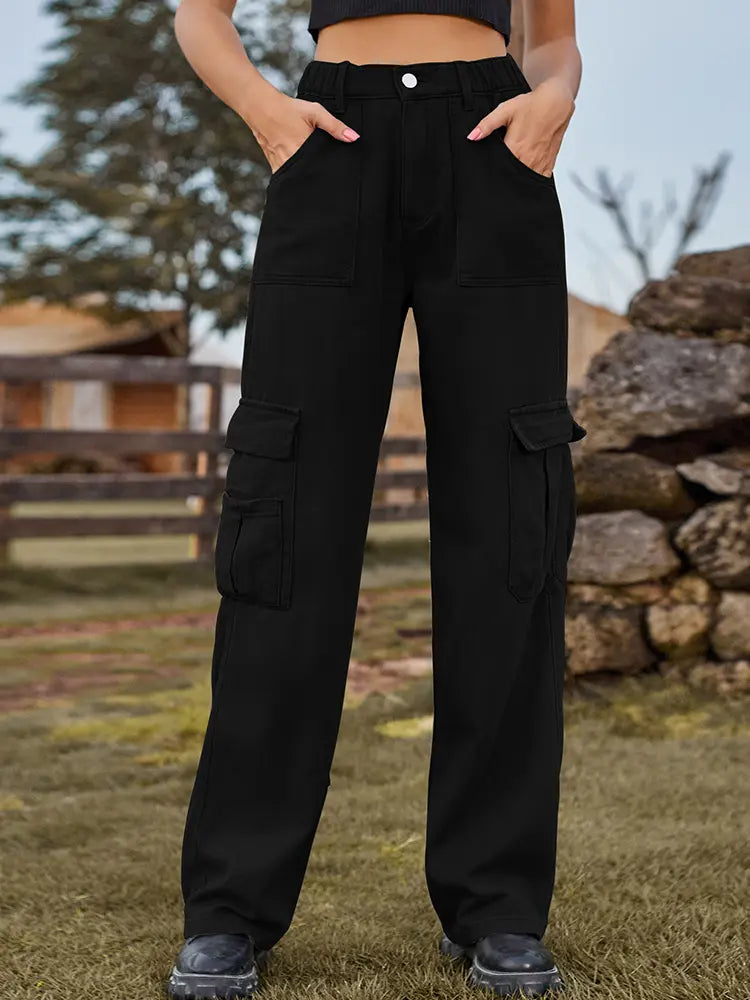 Women's Elastic Waist Denim Cargo Pants — colour range