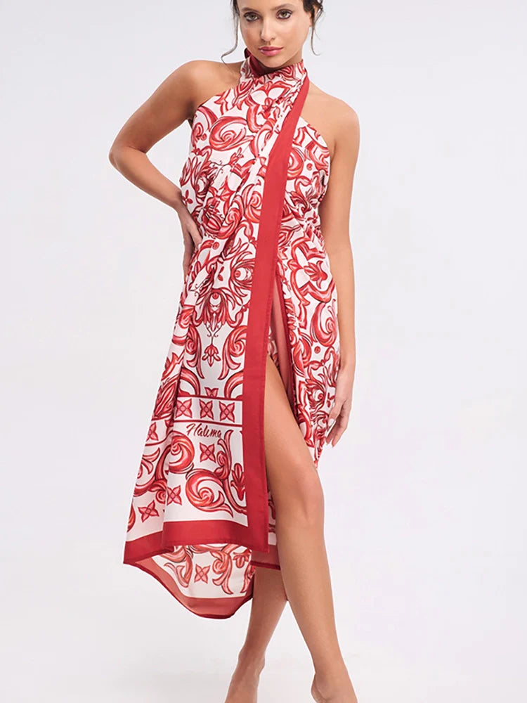 Women's ethnic print one-piece swimsuit — alternate angle