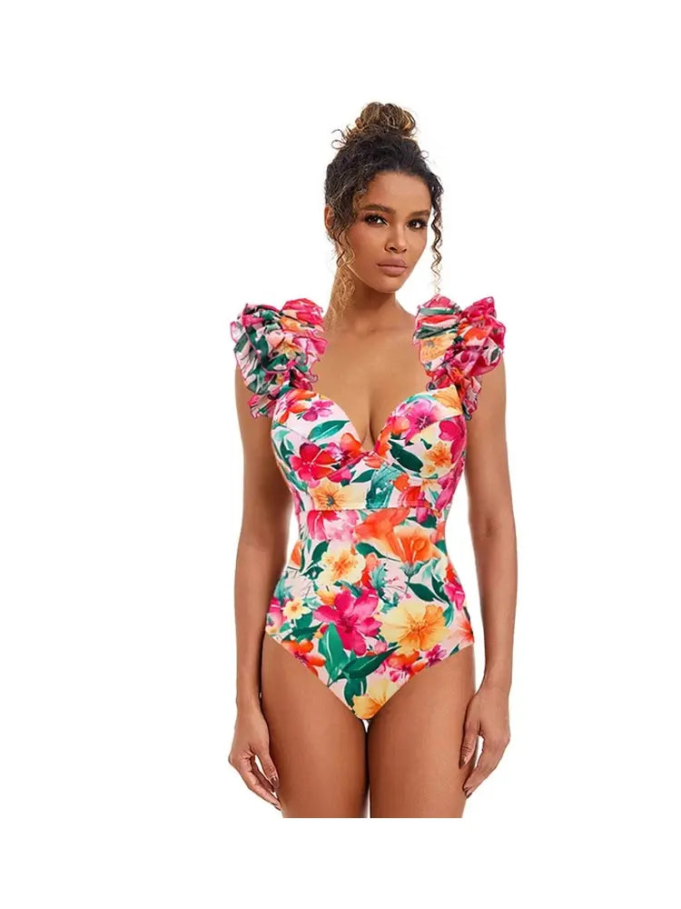 Women's floral backless beach swimsuit set